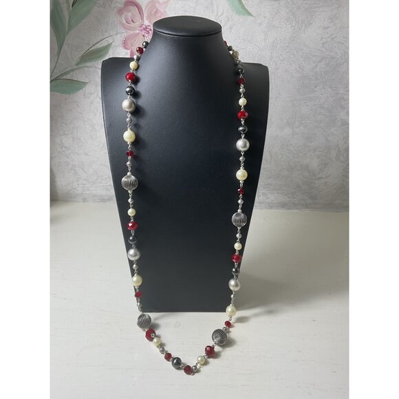 Long Multicolor Beaded Necklace With Silver-Tone Accents & Lobster Clasp - Picture 1 of 4